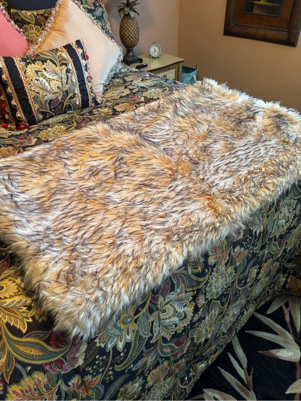 Ballard Design Luxury Frosted Blonde & Brown Fox Faux Fur Throw Suede Lining